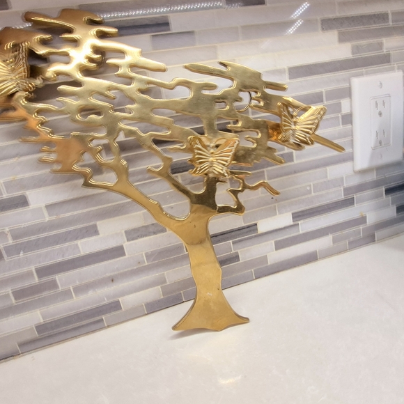 Gold Metal Tree Sculpture with Butterflies - Picture 2 of 9